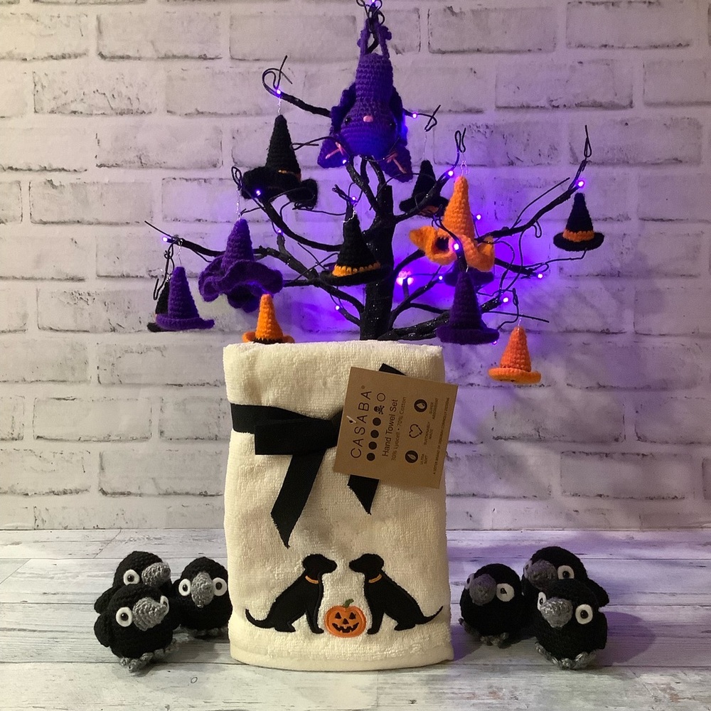 Casaba 2pk 16×28 Appliqued Boo Pumpkin Dog Hand Towels